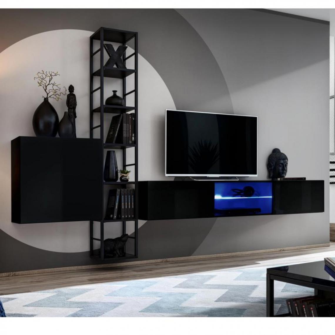 Ac-Deco - Ensemble Meuble TV Design Switch VI 270cm Gris & Noir - Meubles TV, Hi-Fi