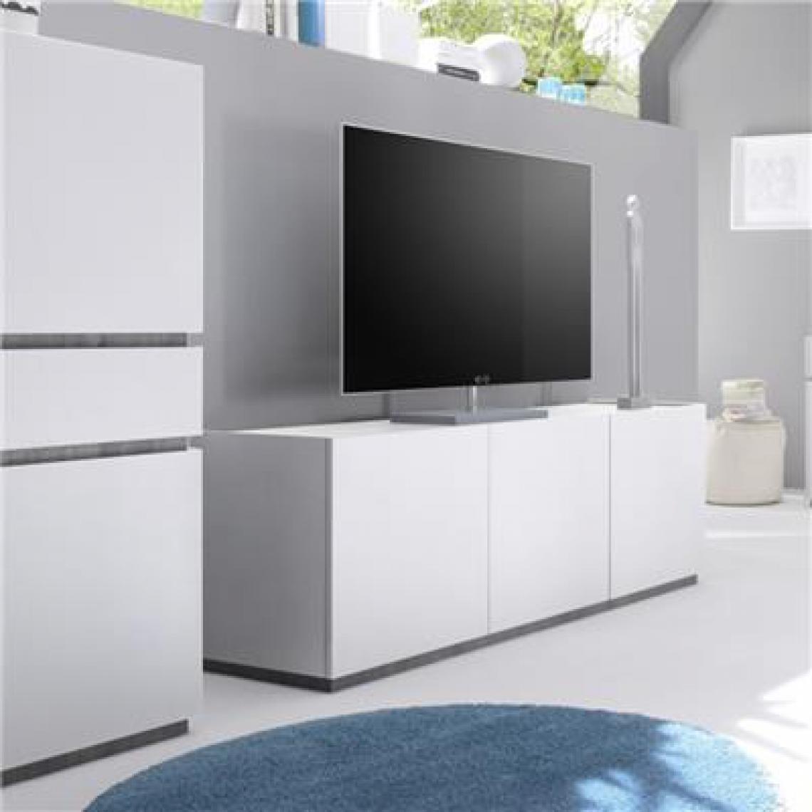Nouvomeuble - Banc TV design blanc mat 3 portes VALERONA 2 - Meubles TV, Hi-Fi