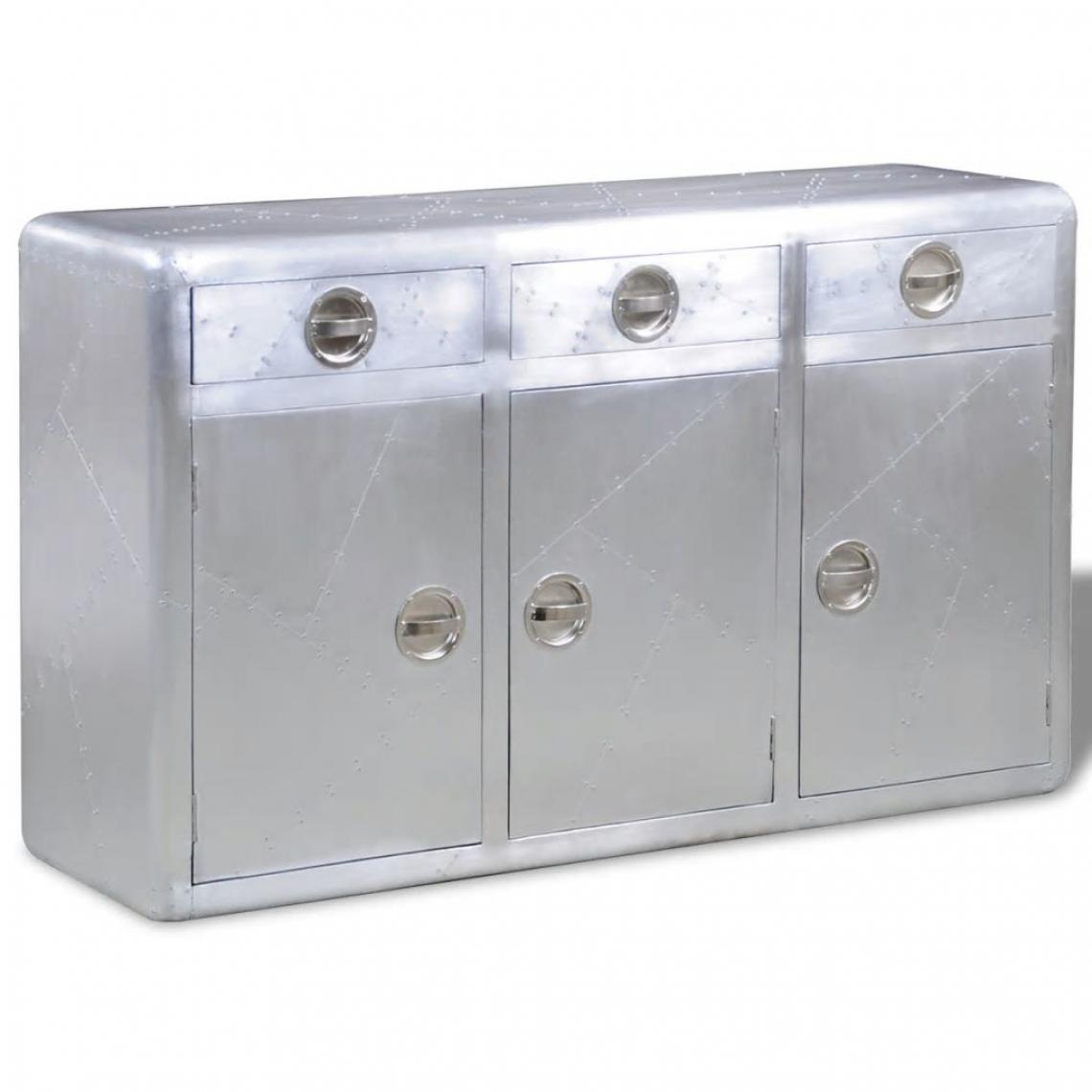 Helloshop26 - Buffet bahut armoire console meuble de rangement avec 3 tiroirs style vintage aluminium gris 4402076 - Consoles