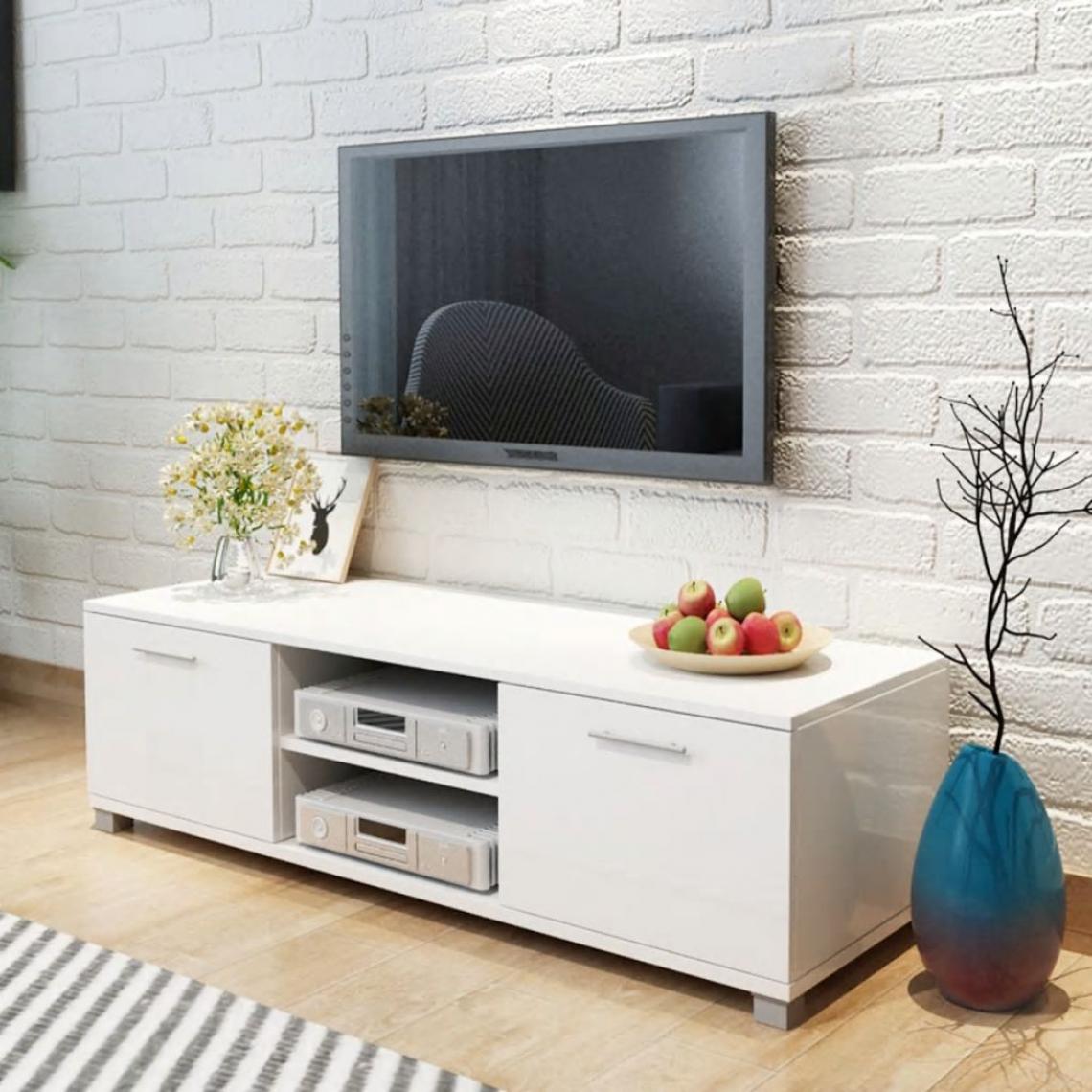 Sans Marque - Meuble TV à haute brillance blanc 120 x 40,3 x 34,7 cm - Blanc - Meubles TV, Hi-Fi