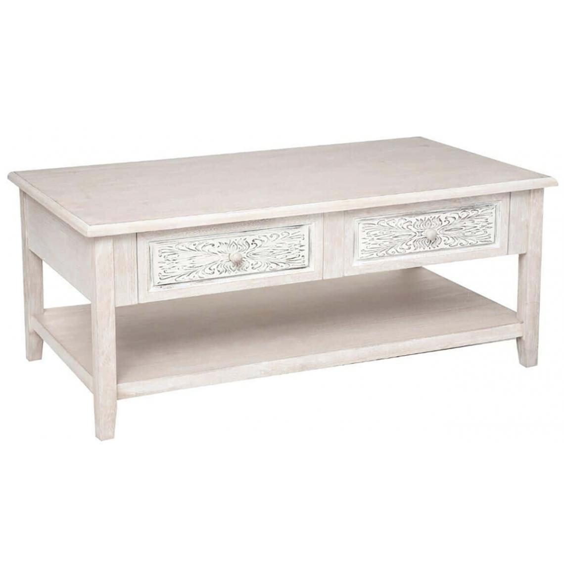 Pegane - Table basse avec rangements coloris beige - Longueur 110 x Profondeur 60 x Hauteur 45 cm - Tables basses