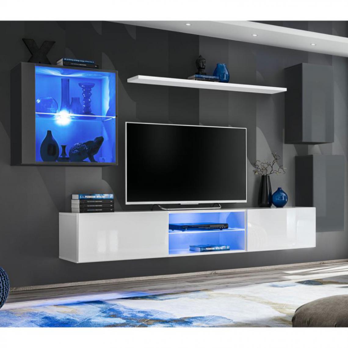 Ac-Deco - Ensemble Meuble TV Switch XXIII 250cm Gris & Blanc - Meubles TV, Hi-Fi