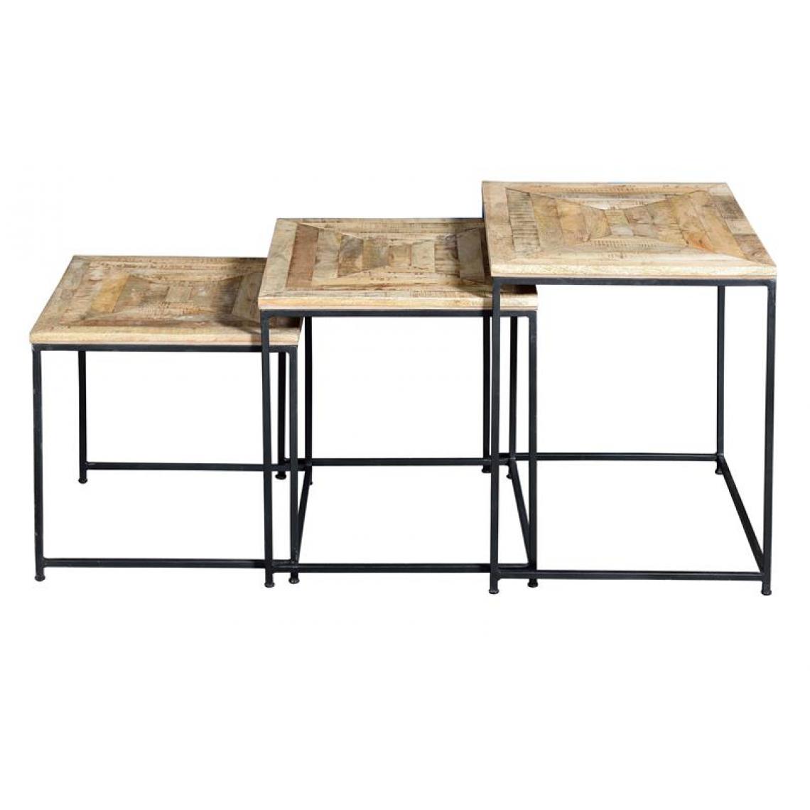 Pegane - Set de 3 tables basses en bois de manguier / métal - Tables basses