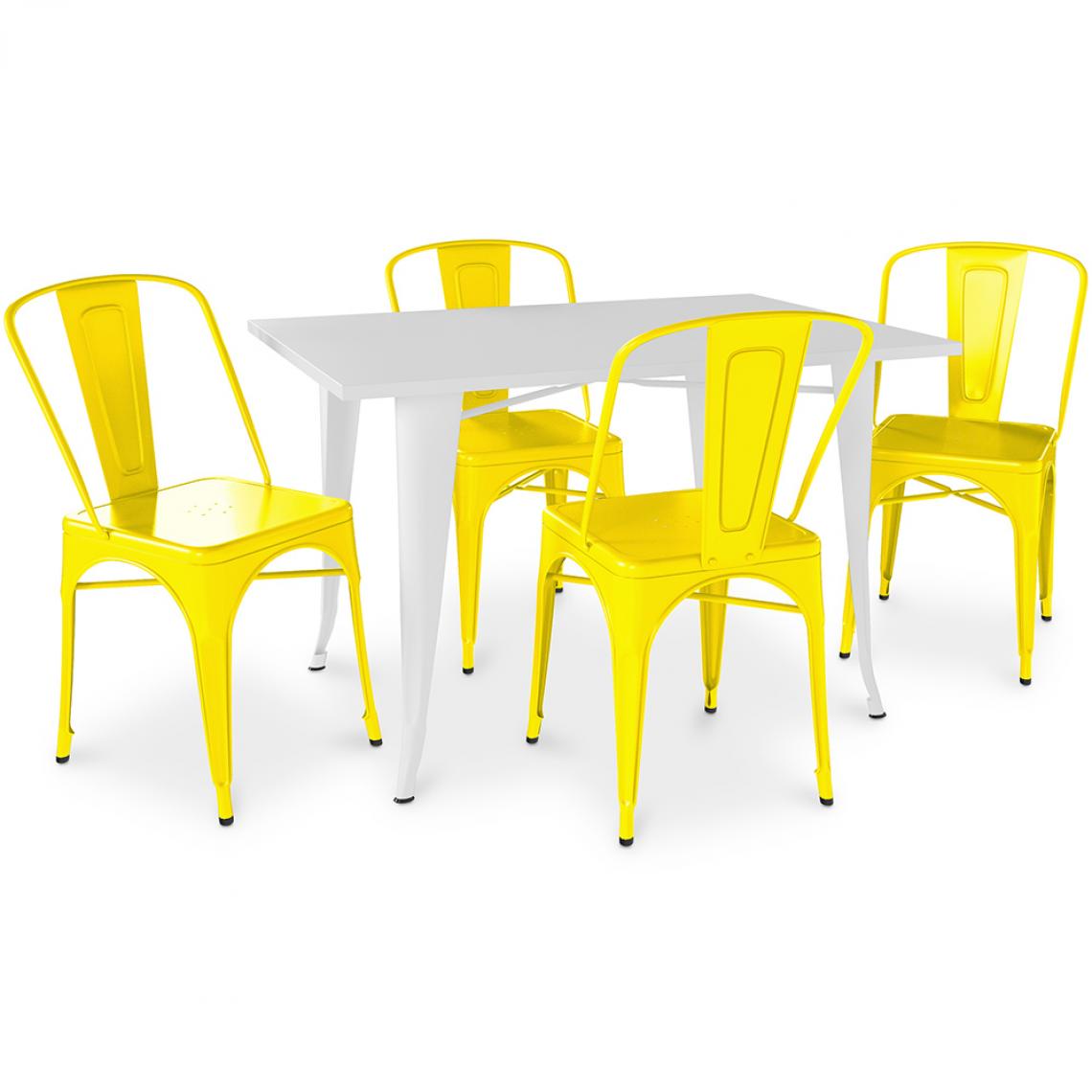 Iconik Interior - Table de salle à manger + 4 chaises de salle à manger Set Bistrot Stylix Design Industriel Métal - Nouvelle Edition Jaune - Chaises