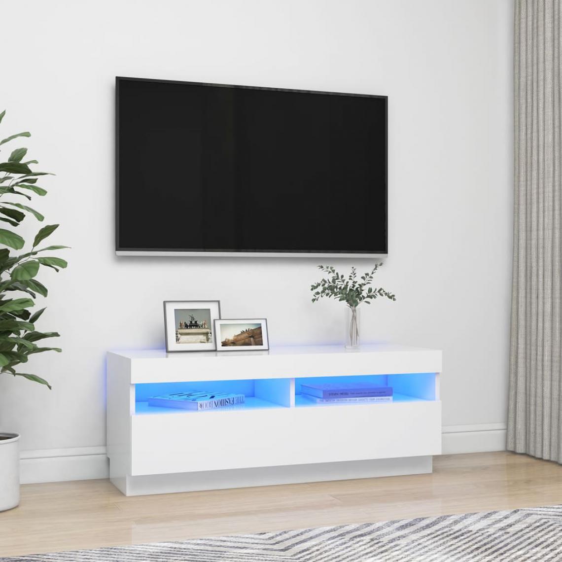 Vidaxl - vidaXL Meuble TV avec lumières LED Blanc 100x35x40 cm - Meubles TV, Hi-Fi