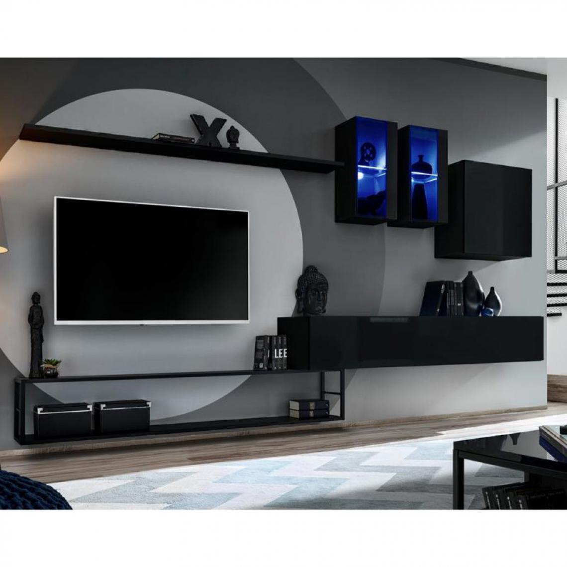 Ac-Deco - Ensemble Meuble TV Design Switch I 330cm Noir - Meubles TV, Hi-Fi