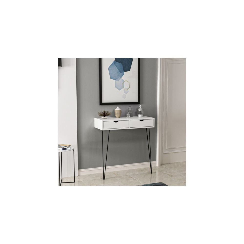 Homemania - HOMEMANIA Table Console Arya avec Tiroirs - pour Salon, Bureau - Blanc, Noir en Bois, Métal, 90 x 40 x 90 cm - Consoles