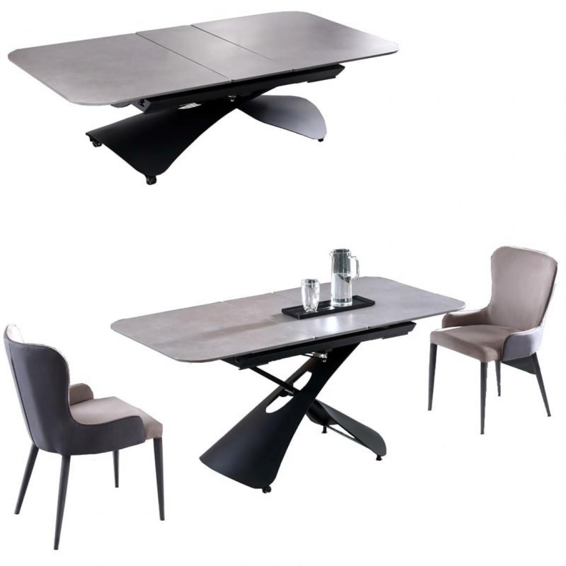 Meubler Design - Table Basse Relevable Transformable En Table À Manger Effet Marbre Lora - Céramique Marbre Gris - Tables basses