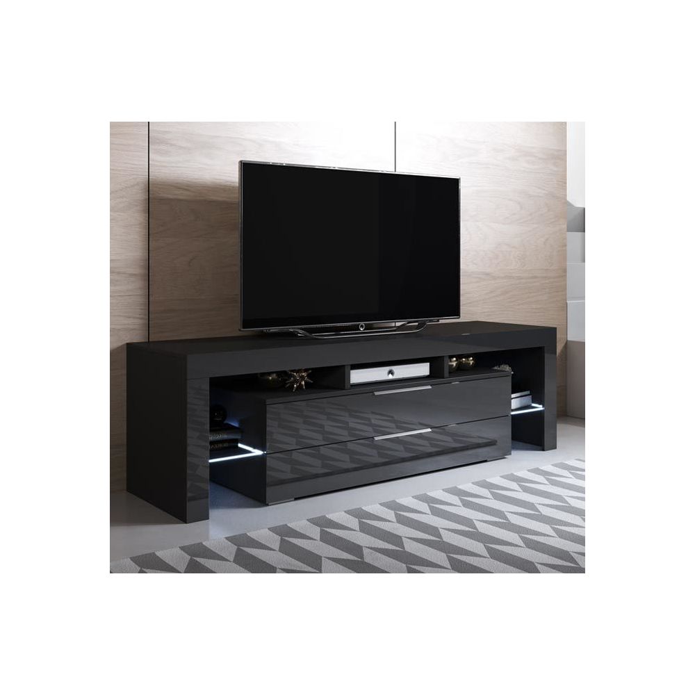 Design Ameublement - Meuble TV modèle Selma (160x53cm) couleur noir avec LED RGB - Meubles TV, Hi-Fi