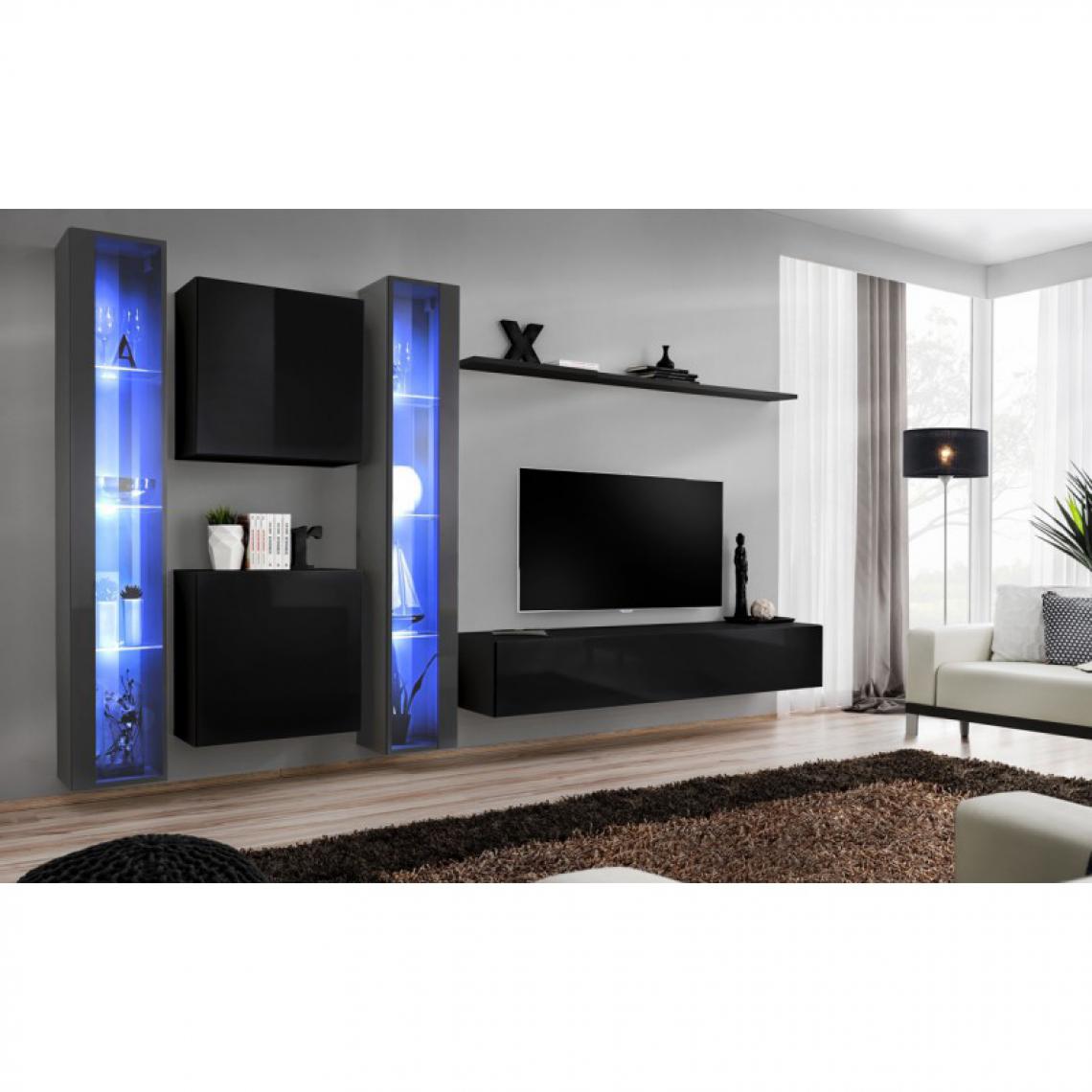 Ac-Deco - Meuble TV Mural Design Switch XVI 330cm Gris & Noir - Meubles TV, Hi-Fi