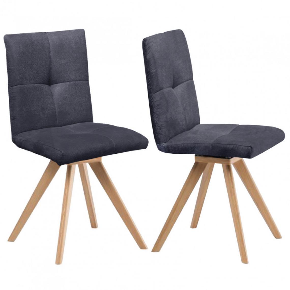 Meubletmoi - Lot 2 chaises rotatives 180° suédine gris foncé et chêne massif - MAKI - Chaises