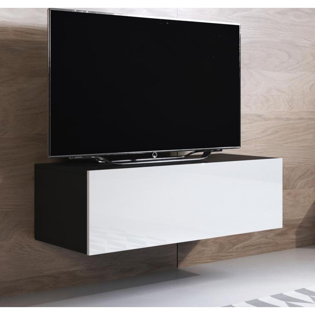 Design Ameublement - Meuble TV modèle Luke H1 (100x30cm) couleur noir et blanc - Meubles TV, Hi-Fi