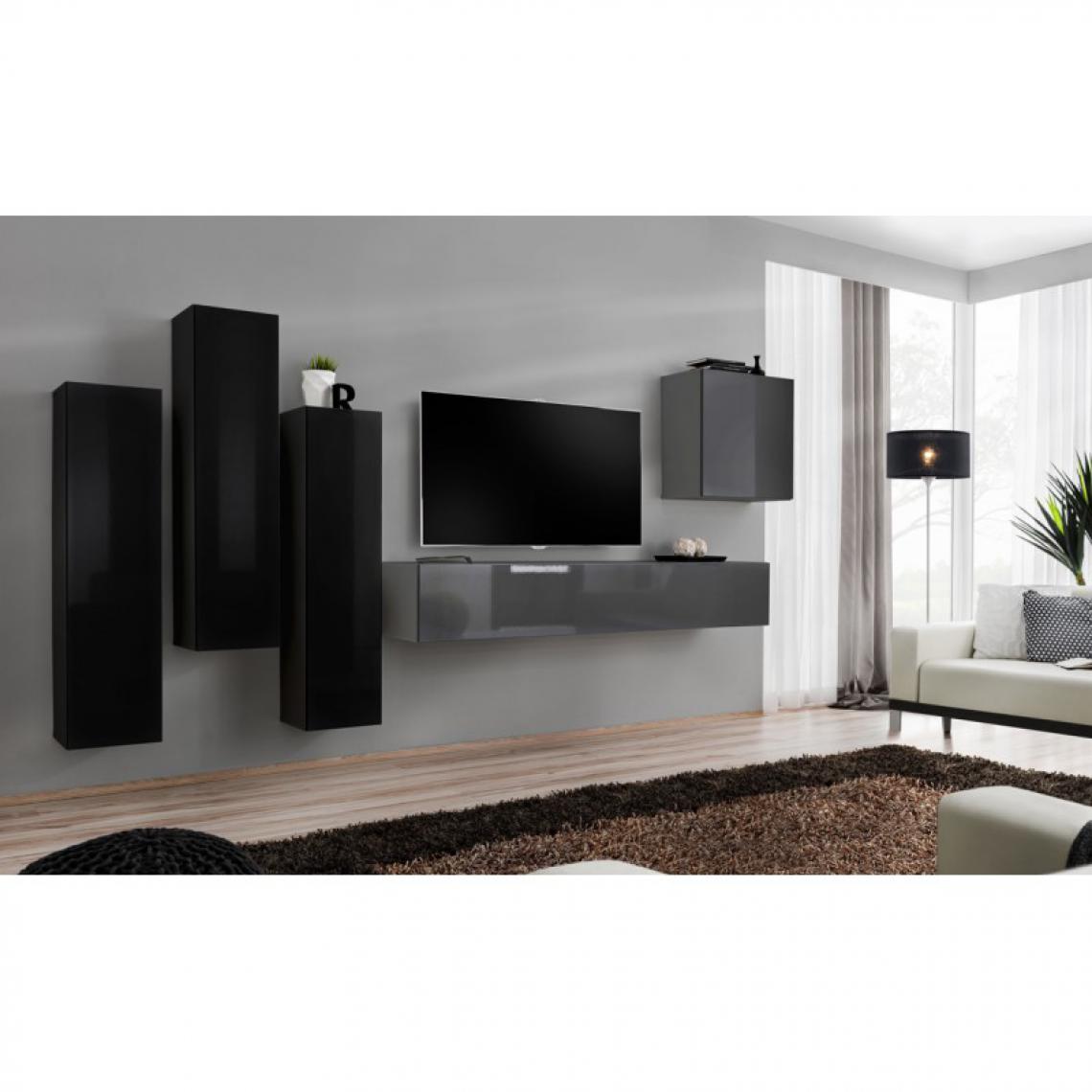 Ac-Deco - Meuble TV Mural Design Switch III 330cm Noir & Gris - Meubles TV, Hi-Fi