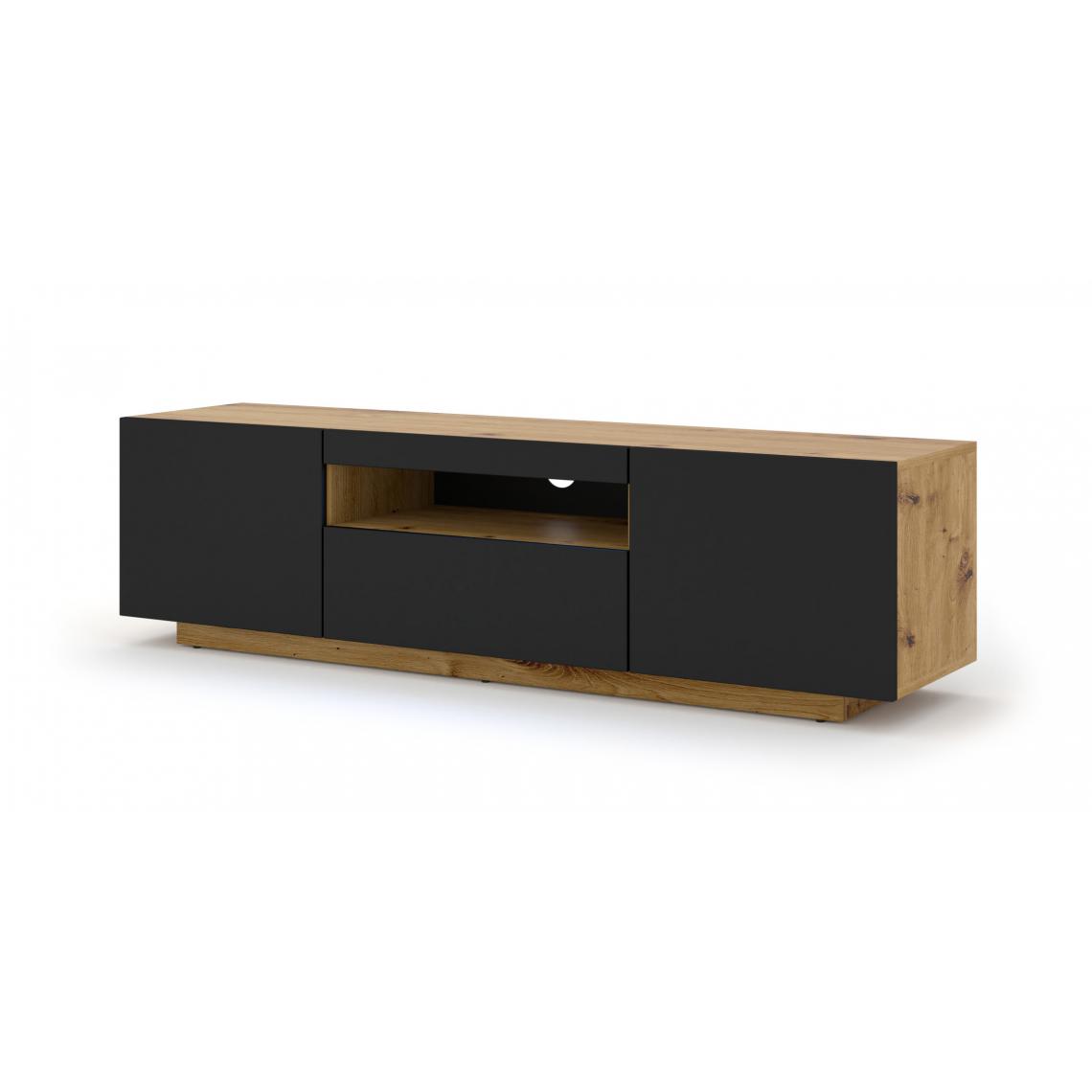 Bim Furniture - Meuble TV bas universel AURA 150 cm à suspendre ou à poser Chêne artisan / noir mat sans LED - Meubles TV, Hi-Fi