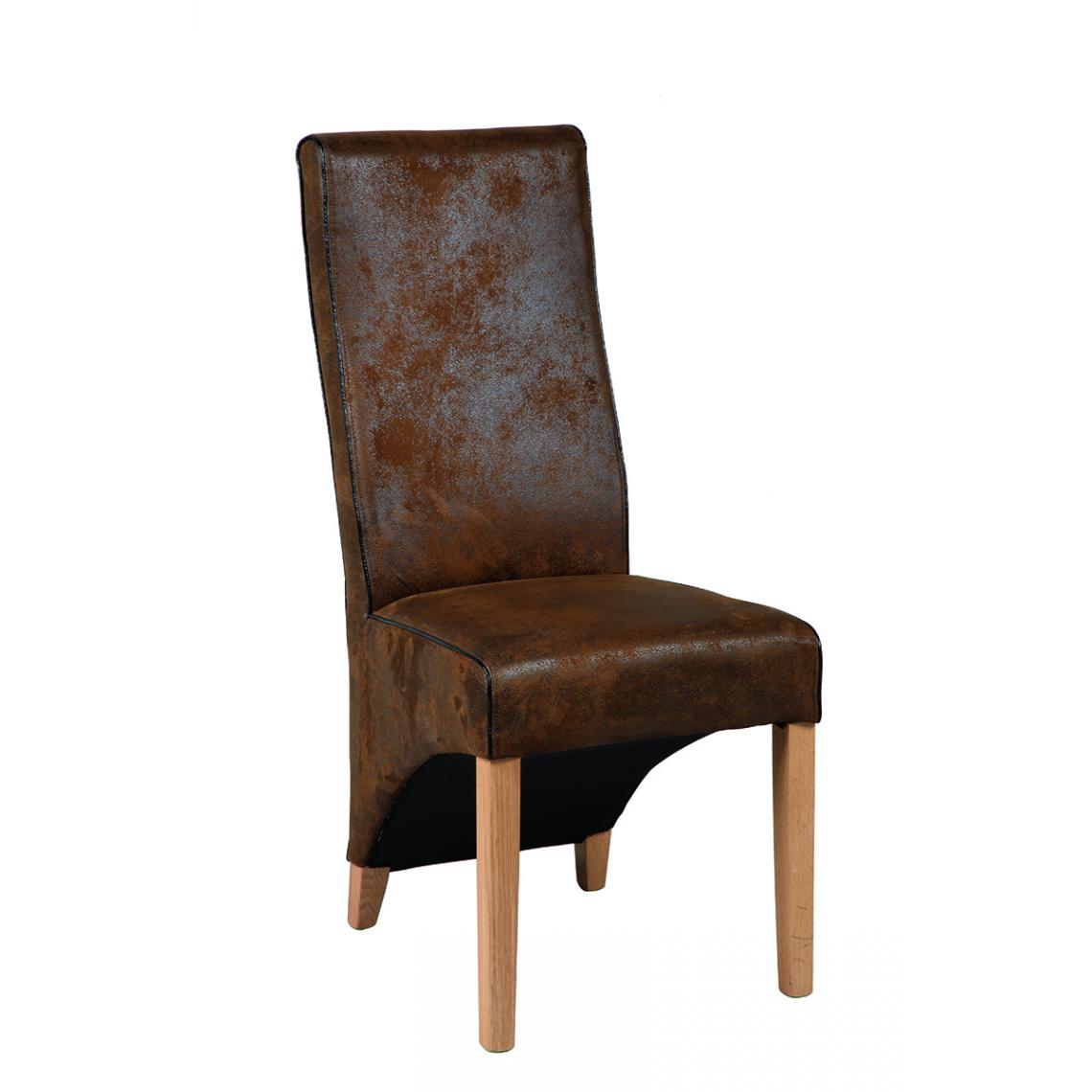 Pegane - Lot de 2 chaises en microfibre coloris marron - Longueur 47 x Profondeur 51 x Hauteur 107 x hauteur Assise : 48 cm - Chaises
