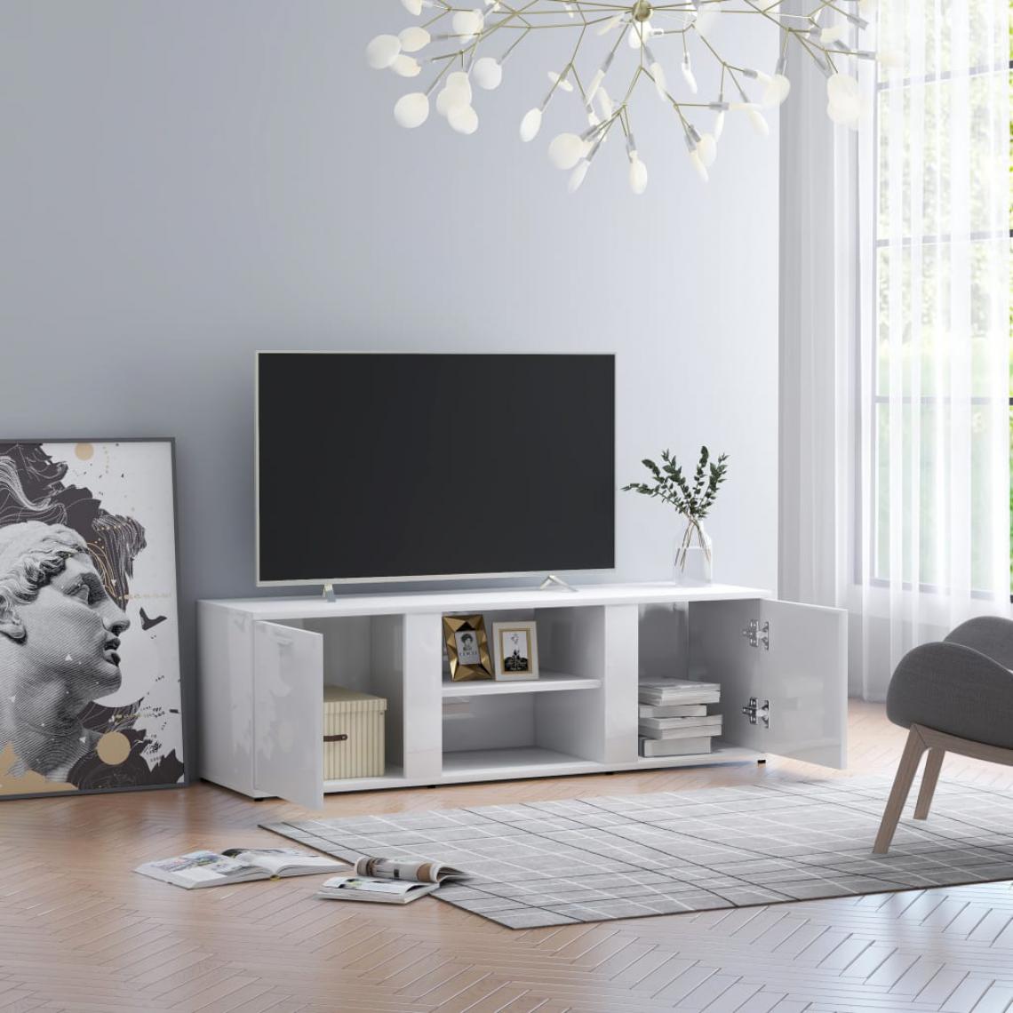Chunhelife - Meuble TV Blanc brillant 120x34x37 cm Aggloméré - Meubles TV, Hi-Fi