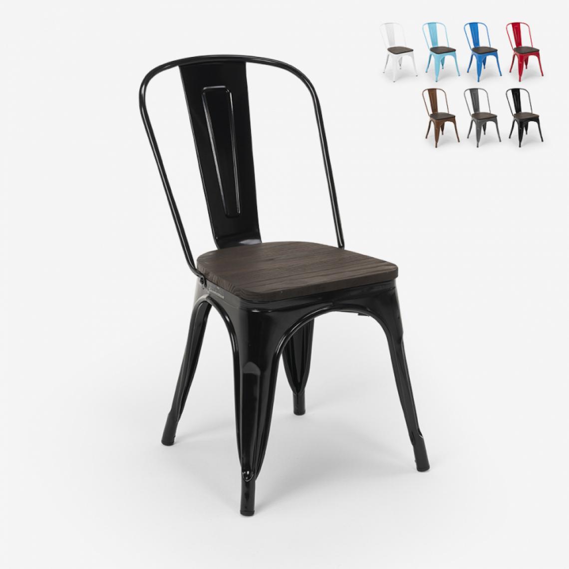Ahd Amazing Home Design - Chaises industrielles en bois et acier Tolix pour cuisine et bar Steel Wood, Couleur: Noir - Chaises