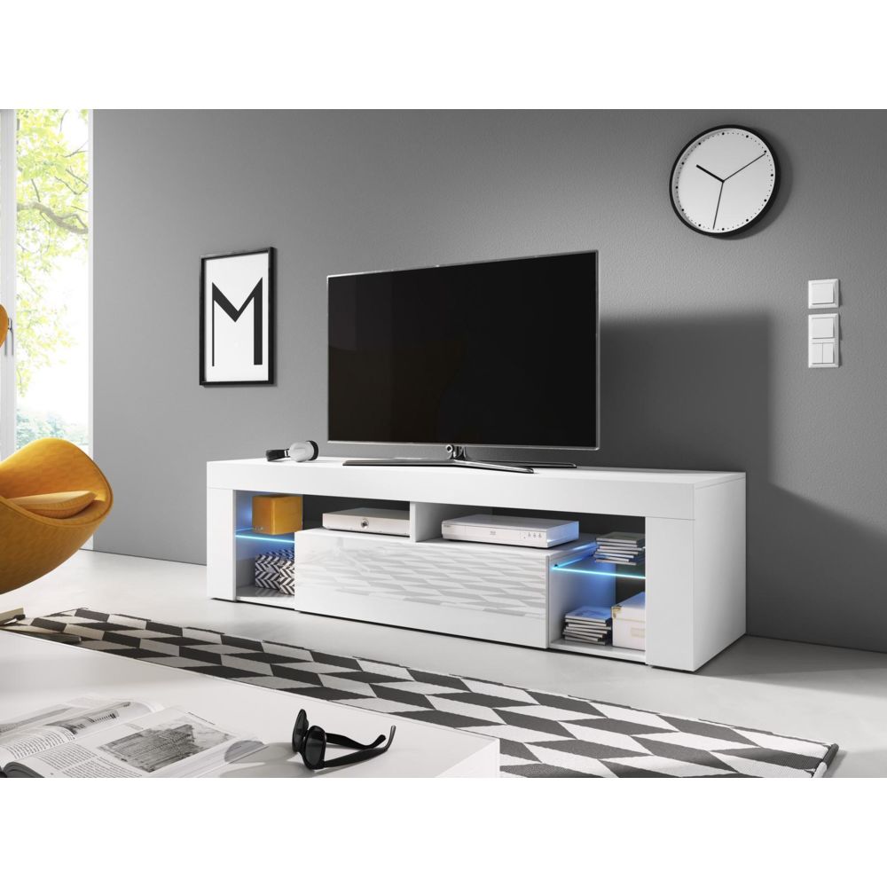 Vivaldi - VIVALDI Meuble TV - EVEREST - 160 cm - blanc mat / blanc brillant +LED - style design - Meubles TV, Hi-Fi