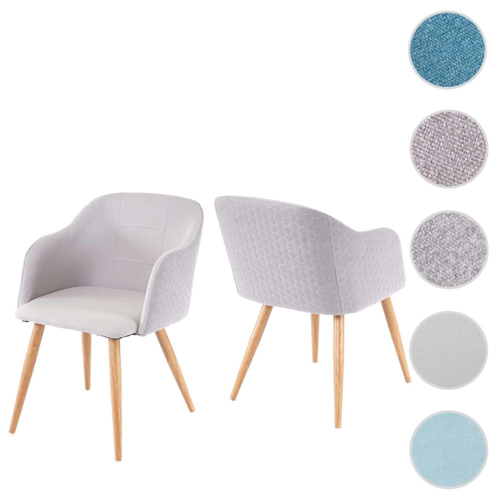 Mendler - 2x chaise de séjour/salle à manger HWC-D71, fauteuil, design rétro, accoudoirs, tissu ~ gris clair - Chaises