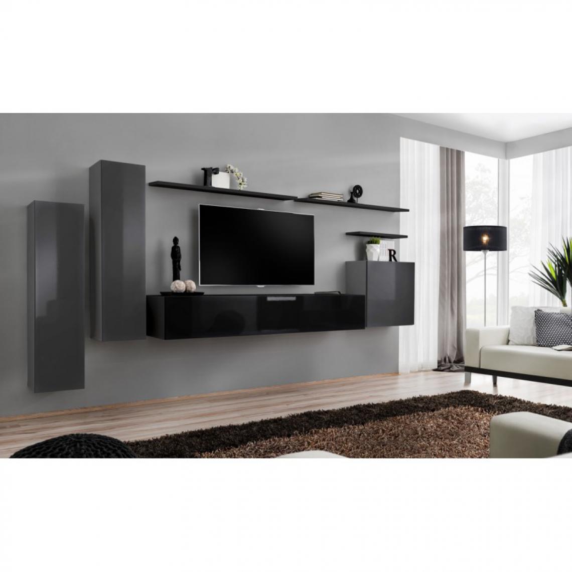 Ac-Deco - Meuble TV Mural Design Switch I 330cm Gris & Noir - Meubles TV, Hi-Fi