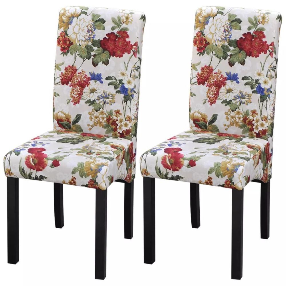 Helloshop26 - Lot de deux chaises à manger motif floral bois 1902228 - Chaises