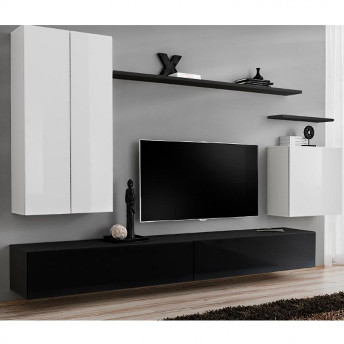 Ac-Deco - Meuble TV Mural Design Switch II 270cm Blanc & Noir - Meubles TV, Hi-Fi