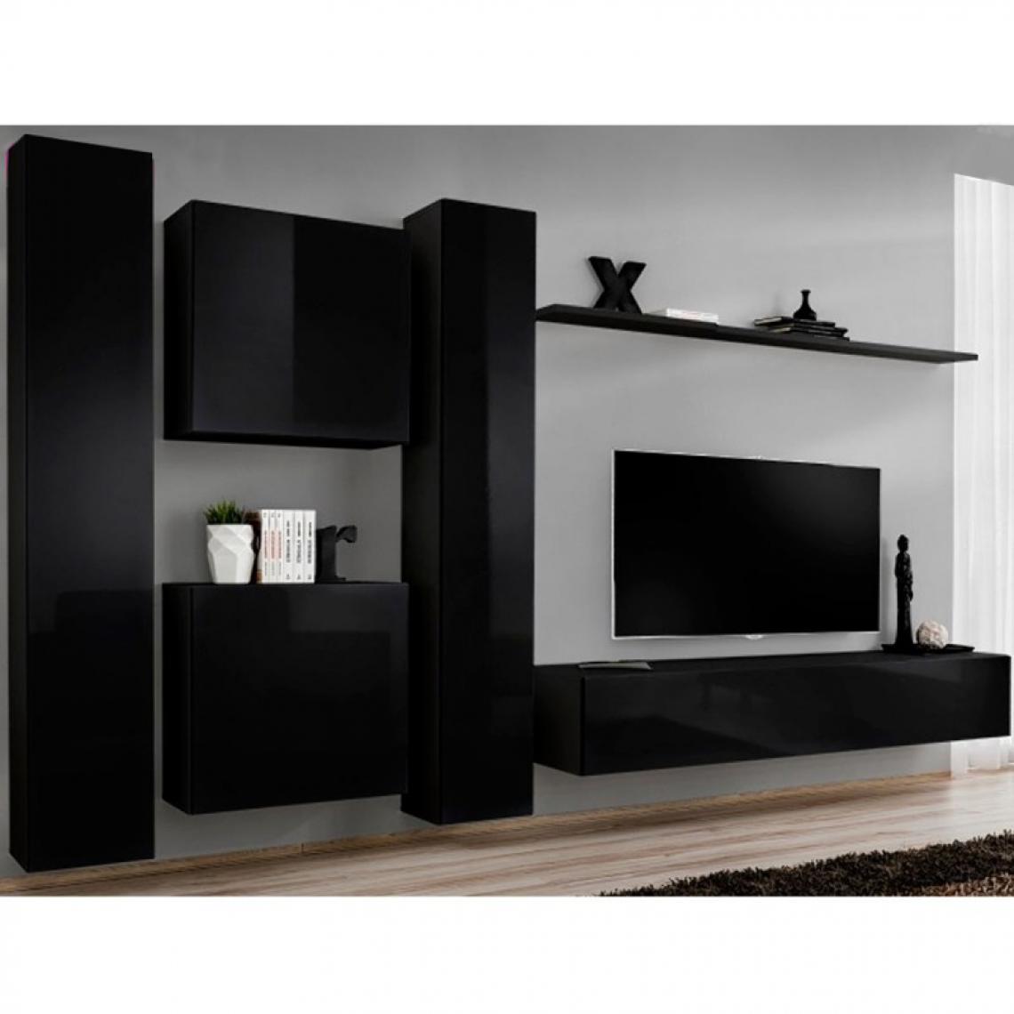 Ac-Deco - Meuble TV Mural Design Switch VI 330cm Noir - Meubles TV, Hi-Fi