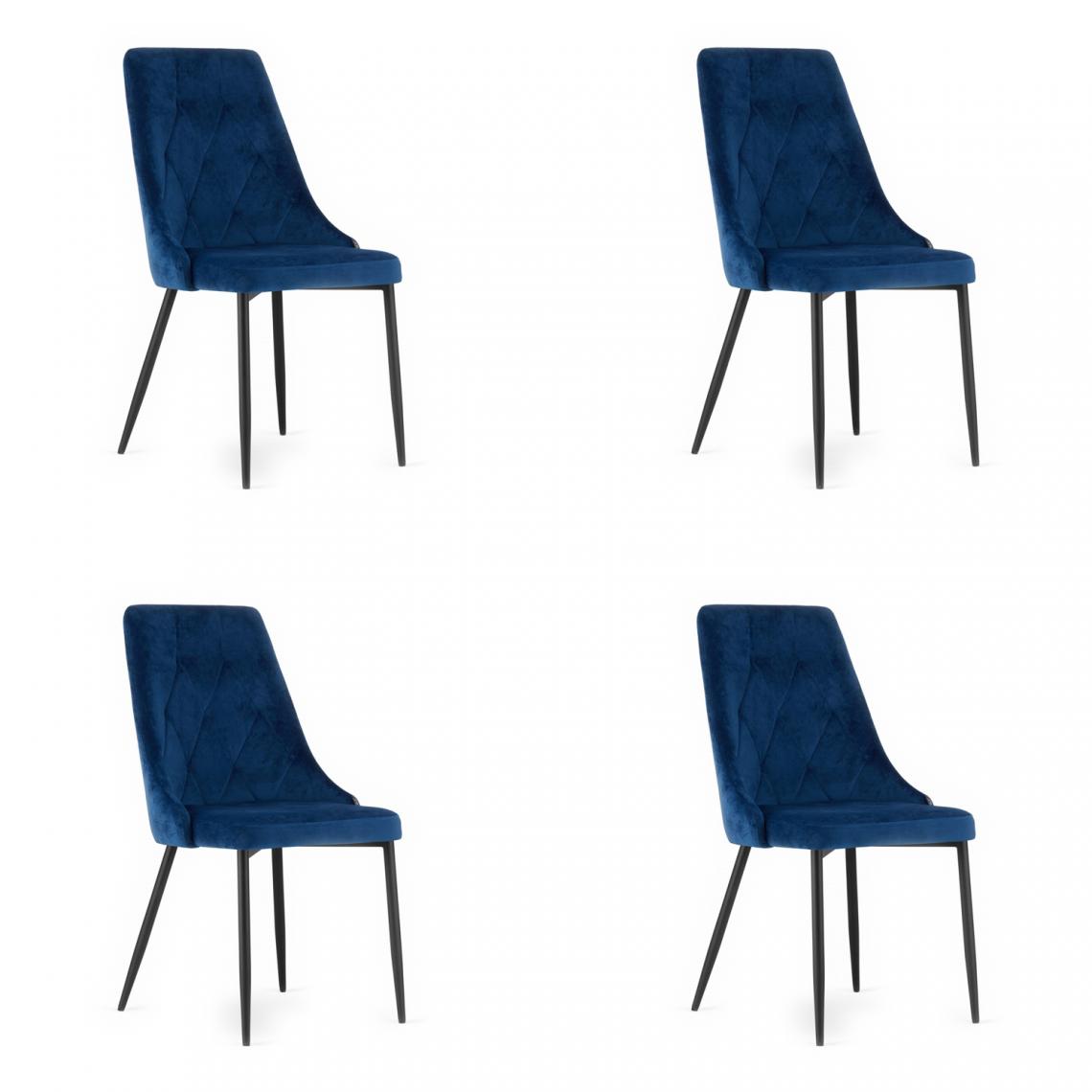 Hucoco - IMOLET - Lot de 4 chaises en velours salon/salle à manger/bureau - 93.5x61x48.5 cm - Chaise de salle à manger - Bleu - Chaises