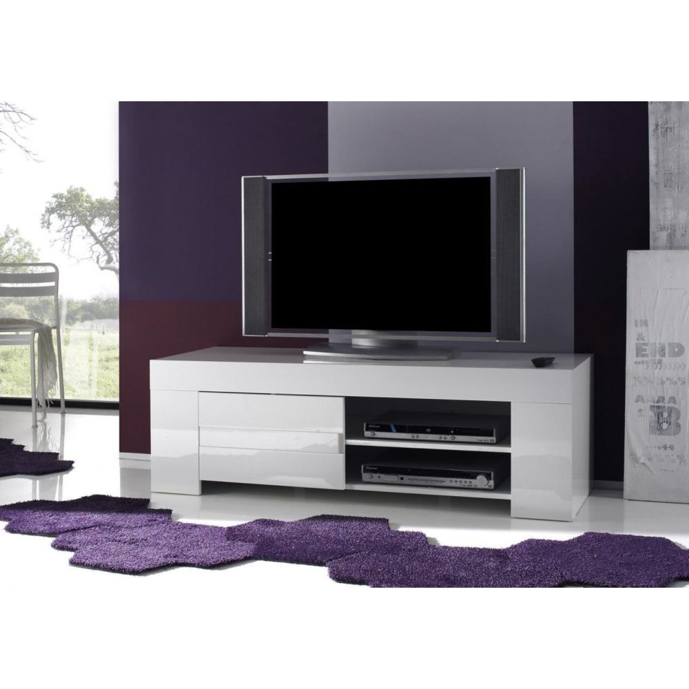 Kasalinea - Meuble TV hifi blanc laqué design ELEONORE - L 140 cm - Meubles TV, Hi-Fi