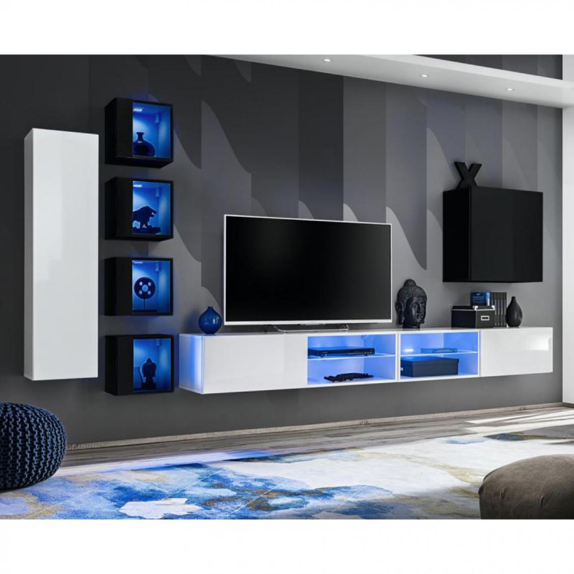 Ac-Deco - Ensemble Meuble TV Switch XXVI 320cm Blanc & Noir - Meubles TV, Hi-Fi