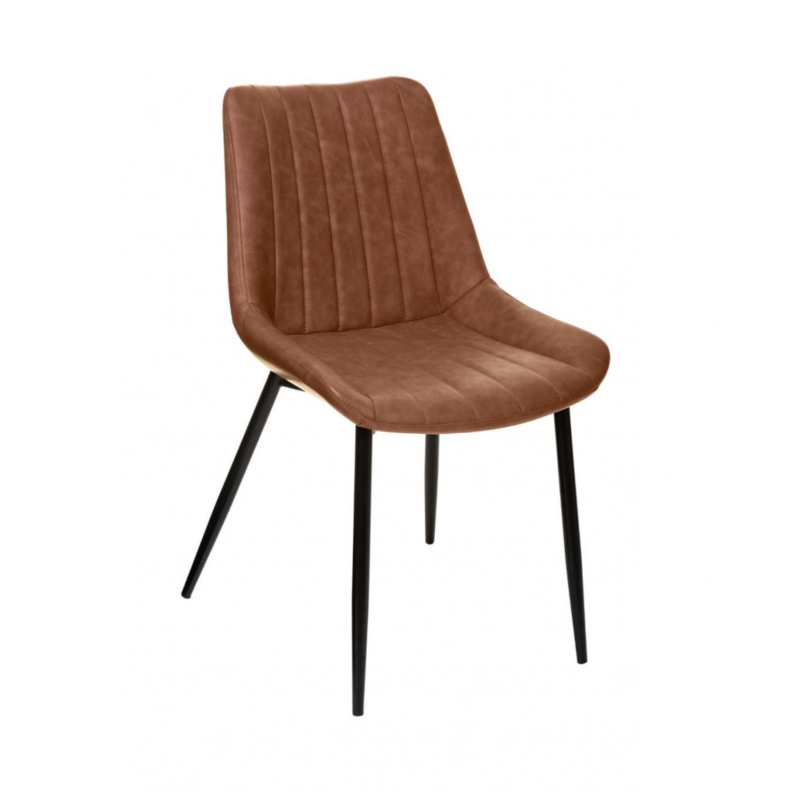 Atmosphera, Createur D'Interieur - Atmosphera - Chaise de table Assise Marron Cognac effet Cuir et pieds en métal - Chaises