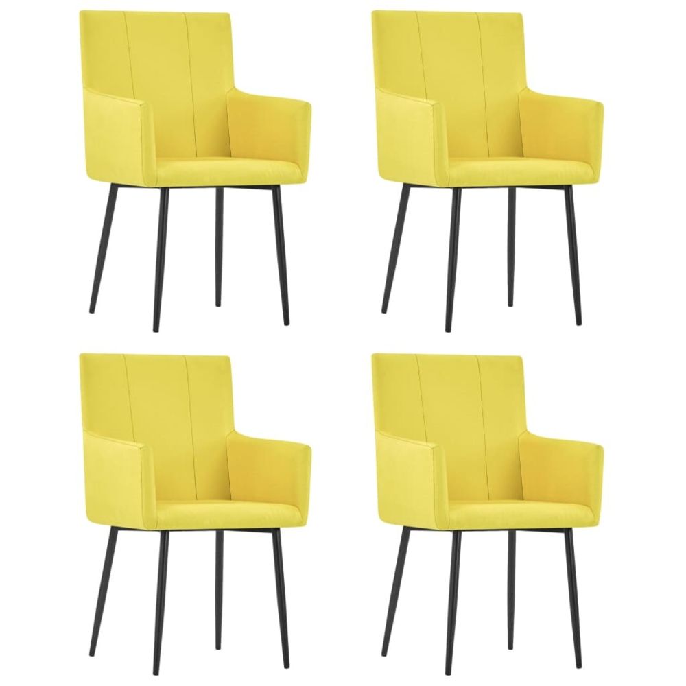 marque generique - Magnifique Fauteuils et chaises gamme Pyongyang Chaises de salle à manger avec accoudoirs 4 pcs Jaune Tissu - Chaises