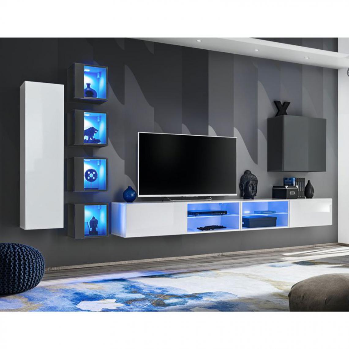 Ac-Deco - Ensemble Meuble TV Switch XXVI 320cm Blanc & Gris - Meubles TV, Hi-Fi
