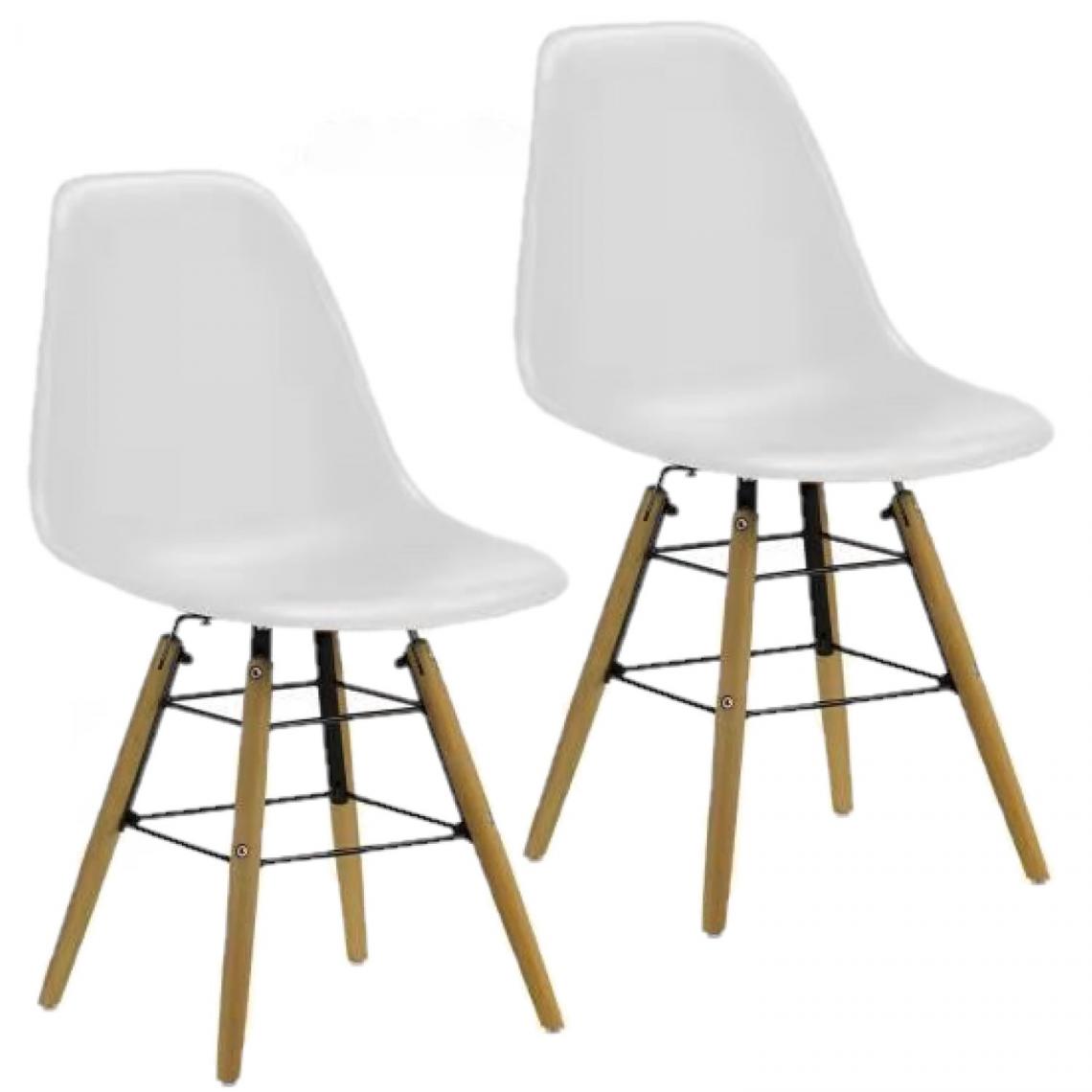 Toilinux - Lot de 2 chaises de table Liv avec pieds en bois de hêtre et châssis en métal - Hauteur d'assise 44 cm - Blanc - Chaises