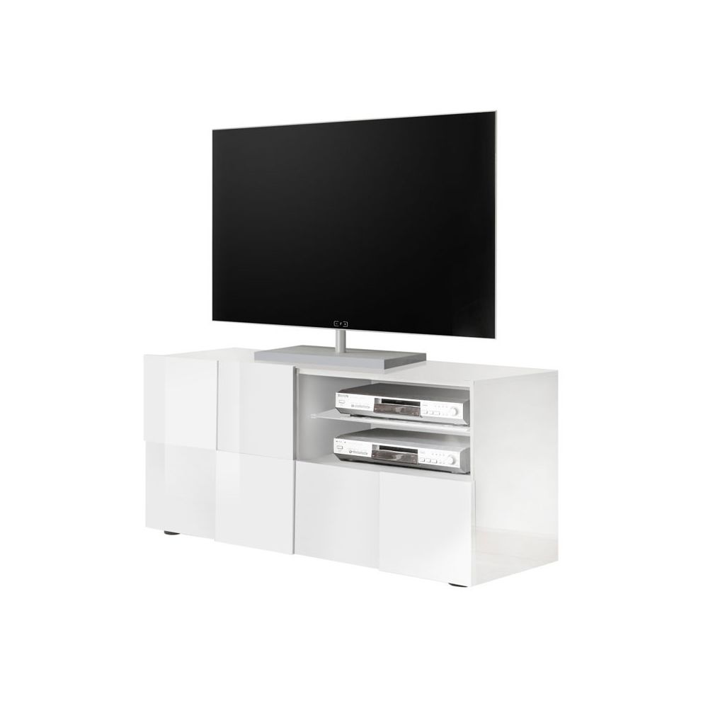 Tousmesmeubles - Meuble TV 1 porte 1 tiroir Laqué Blanc brillant LED's - TICATO - Meubles TV, Hi-Fi