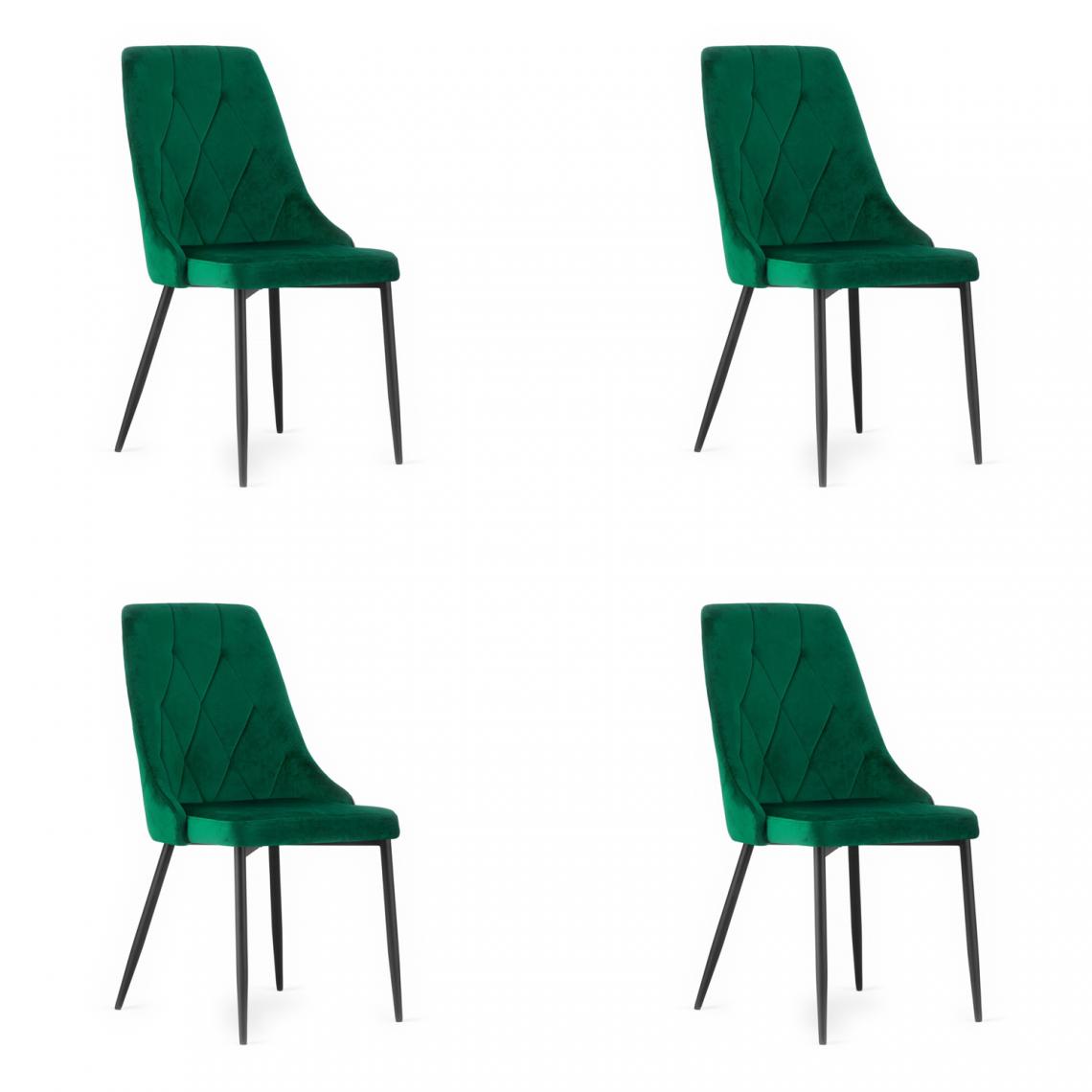 Hucoco - IMOLET - Lot de 4 chaises en velours salon/salle à manger/bureau - 93.5x61x48.5 cm - Chaise de salle à manger - Vert - Chaises