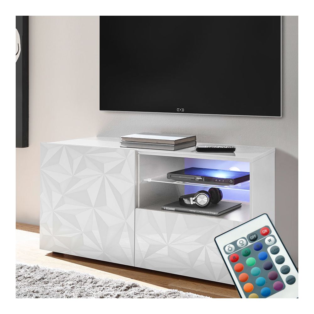 Kasalinea - Meuble TV lumineux 120 cm blanc laqué design NINO - Meubles TV, Hi-Fi