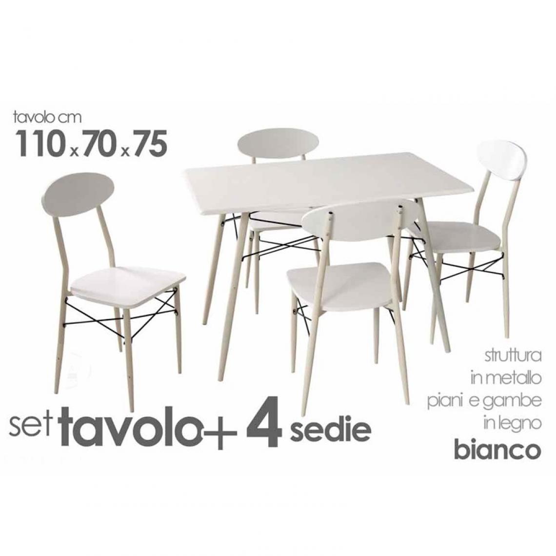 Webmarketpoint - Table de cuisine rectangulaire avec quatre chaises 110x 70 x 75 h blanc - Tables à manger
