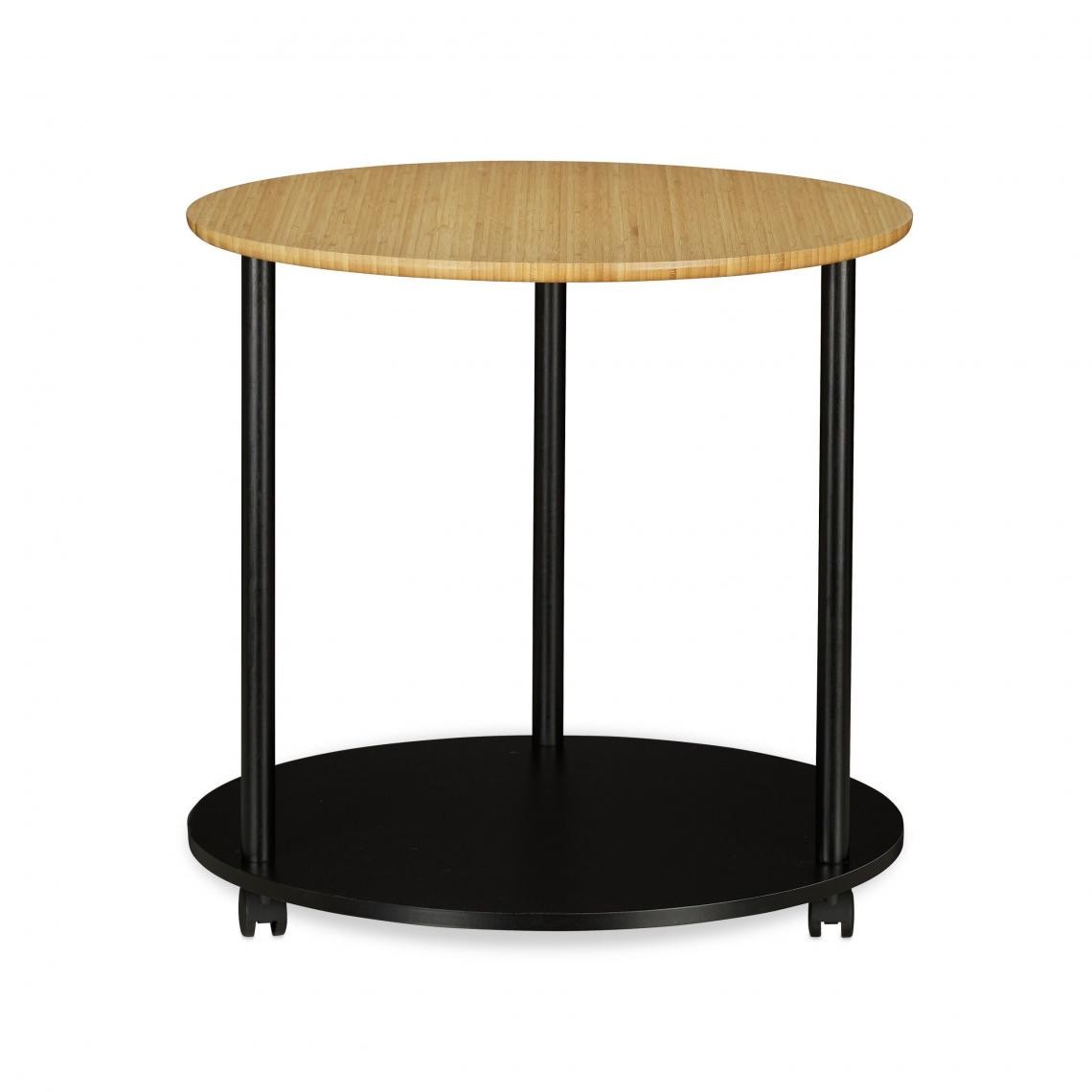 Helloshop26 - Table d'appoint ronde sur roulettes diamètre 60 cm bois et noir 13_0002658 - Tables basses