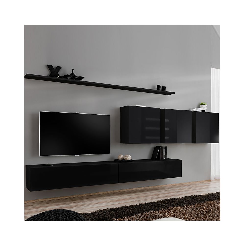 Nouvomeuble - Ensemble meuble télé noir laqué design TALSANO 4 - Meubles TV, Hi-Fi