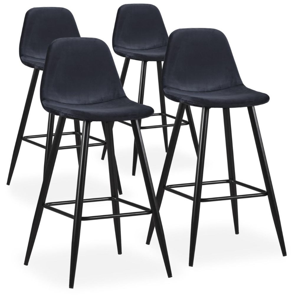 MENZZO - Lot de 4 chaises de bar Jody Velours Noir - Chaises