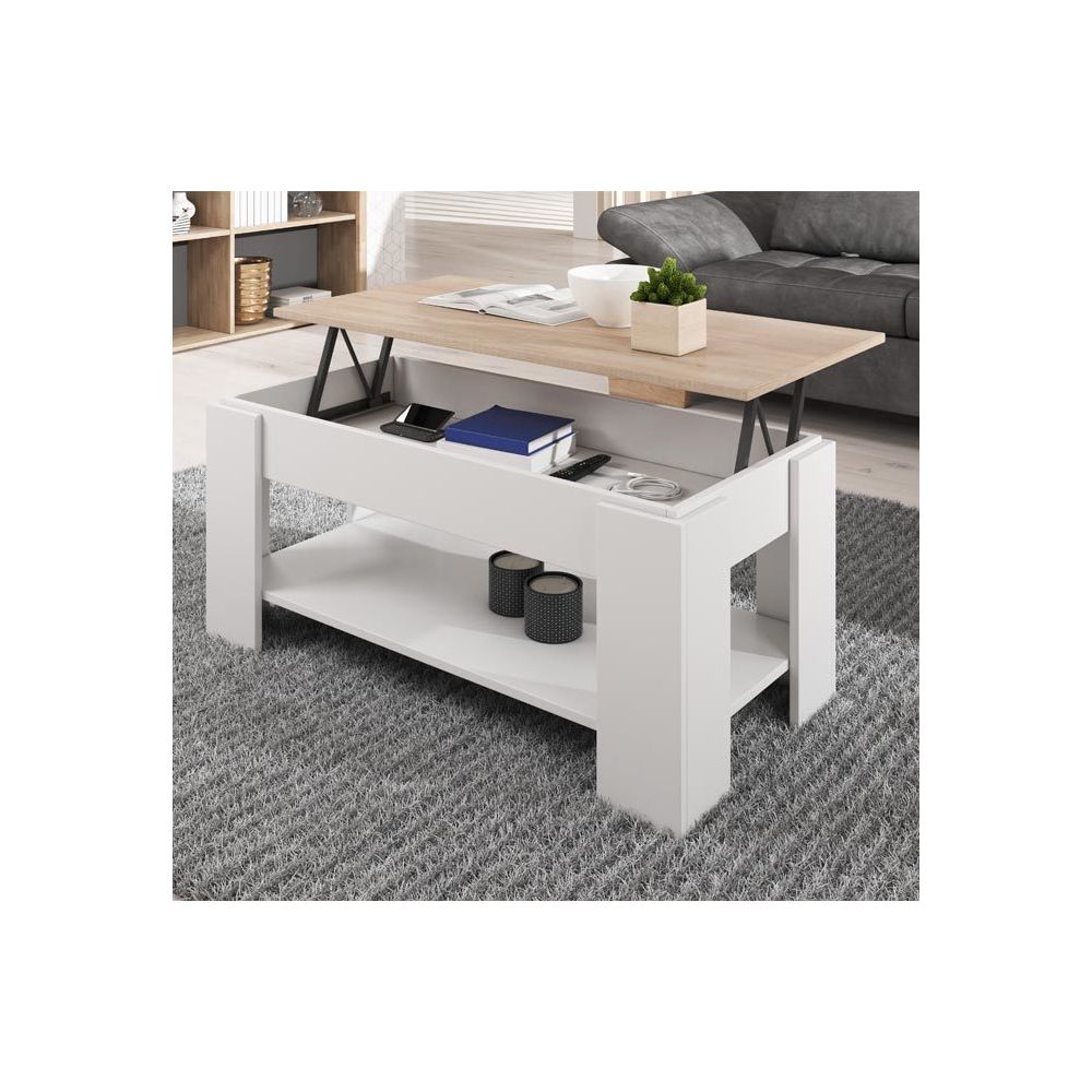 Design Ameublement - Table basse relevable Nicoleta blanc et sonoma - Tables basses