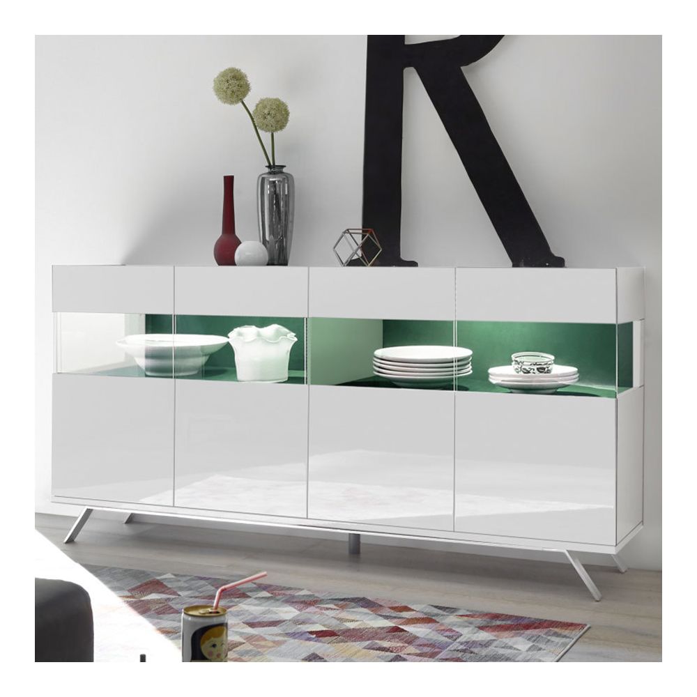 Kasalinea - Buffet LED 4 portes design blanc et vert PALERMO - Buffets, chiffonniers