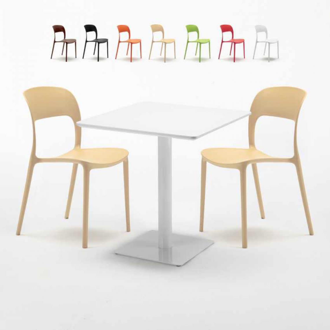 Ahd Amazing Home Design - Table carrée 70x70 blanche avec 2 chaises colorées Restaurant MERINGUE, Couleur: Beige - Tables à manger