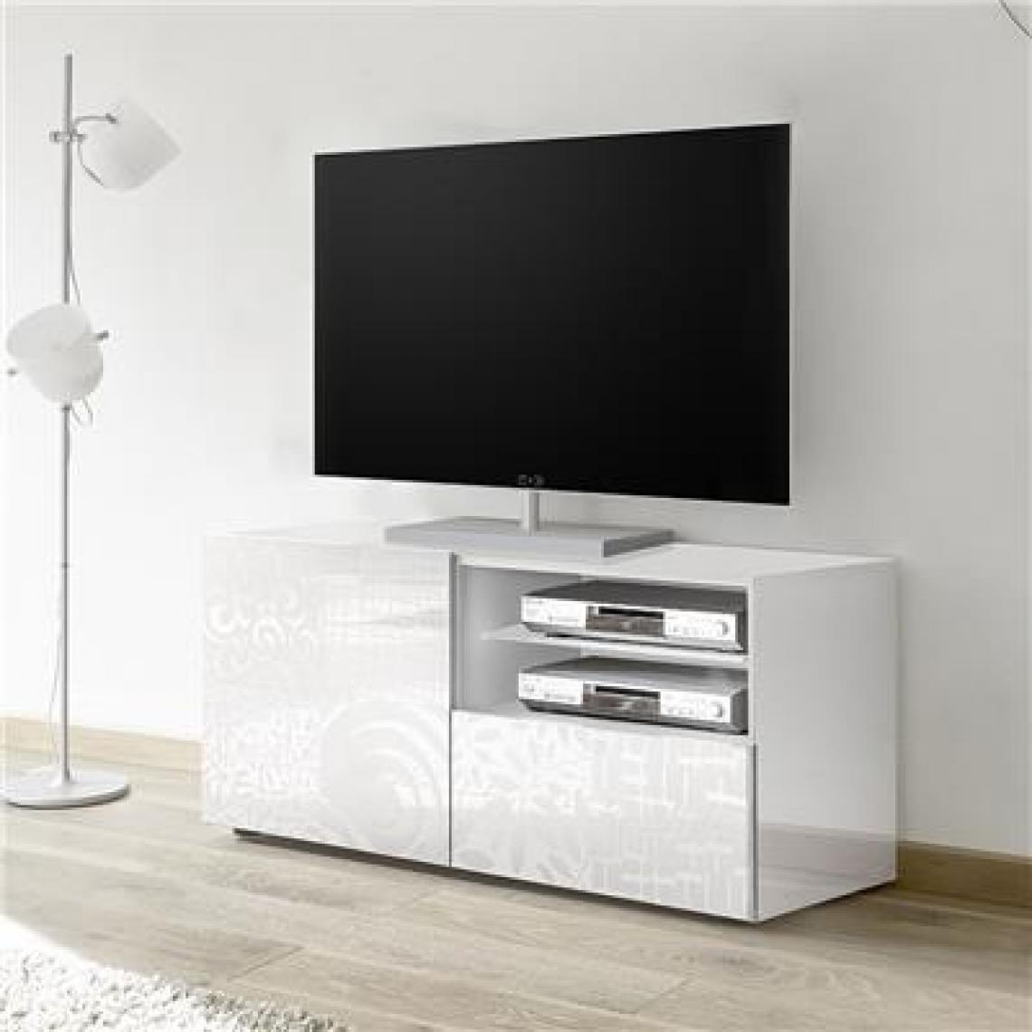 Nouvomeuble - Petit meuble TV 120 cm blanc laqué design ELMA - Meubles TV, Hi-Fi