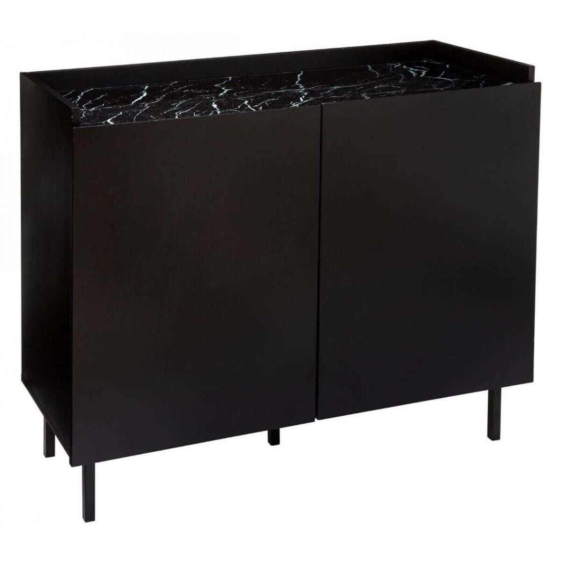 Pegane - Buffet 2 portes coloris noir effet marbre - Longueur 100 x Profondeur 39 x Hauteur 85 cm - Buffets, chiffonniers