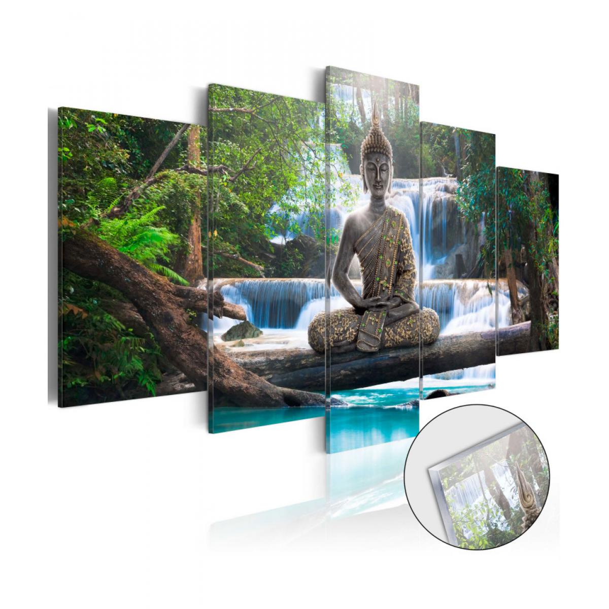 Artgeist - Tableau sur verre acrylique - Buddha and Waterfall [Glass] 200x100 - Tableaux, peintures