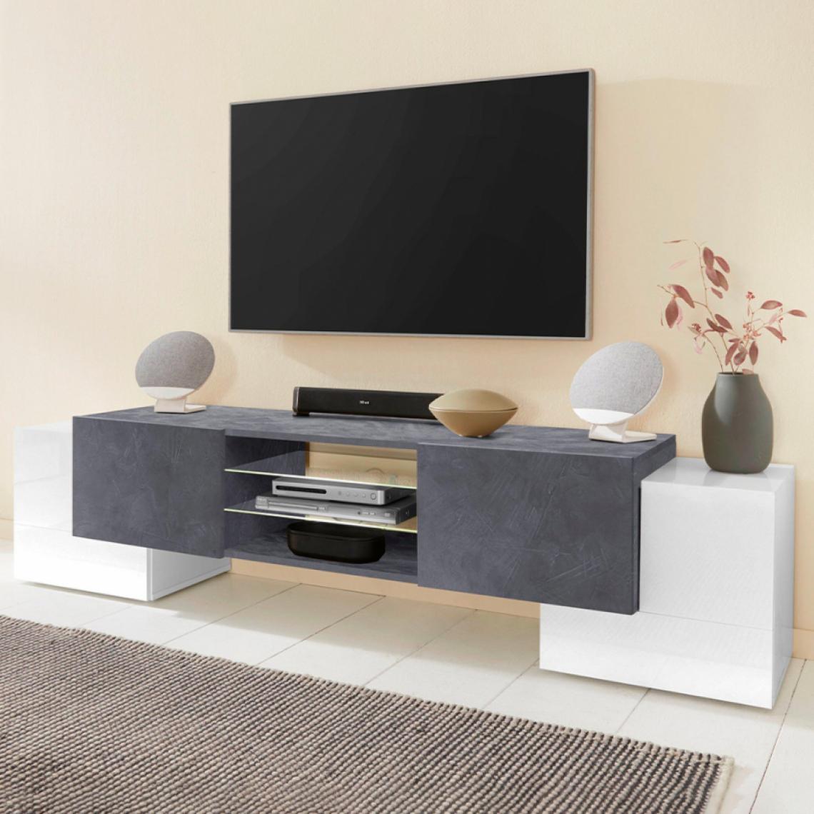 Ahd Amazing Home Design - Meuble TV 190cm 4 Portes 2 Compartiments Design Moderne Pillon Ardesia XL - Meubles TV, Hi-Fi
