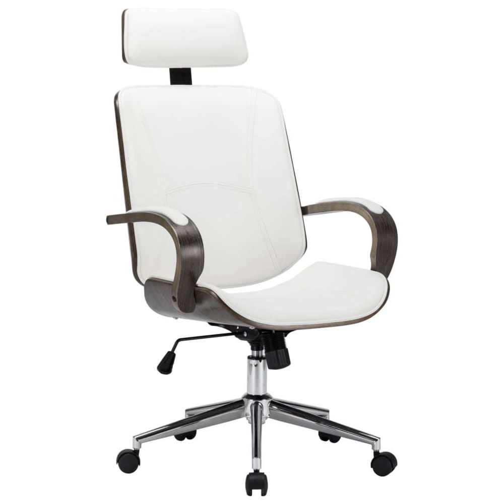 marque generique - sublime Meubles de bureau serie Amsterdam Chaise de bureau avec appuie-tête Blanc Similicuir et bois - Chaises