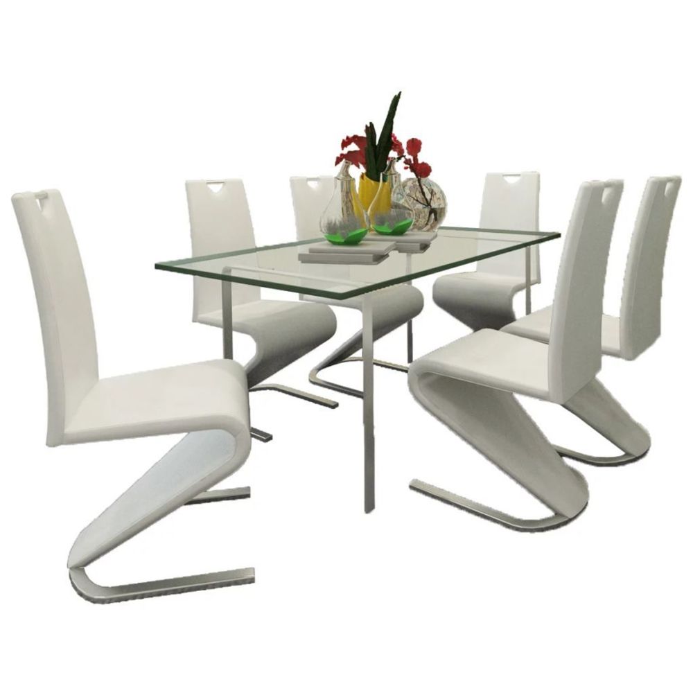 marque generique - Moderne Fauteuils categorie Oulan-Bator Chaise de salle à manger 6pcs Cantilever Cuir synthétique Blanc - Chaises